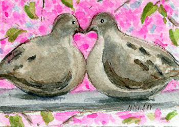 Dove Love With Redbud Nancy Neider Caledonia WI watercolor